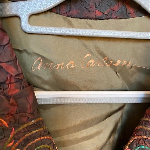 RARE FIND - VINTAGE Anna Carlson Crushed Silk Jacket Rainbow Stitching Small - Picture 3 of 7